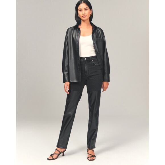 A&F | Women | The 90s Straight Ultra High Rise Faux Leather Trim Jeans | Size 29 - Picture 13 of 13